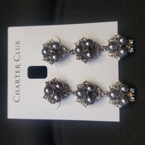 Charter Club Silver and Gray Floral Earrings. NWT